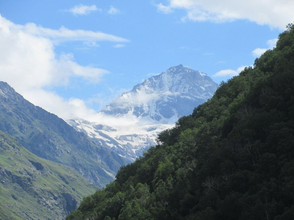 snow covered mountain view from valley of flower, uttarakhand