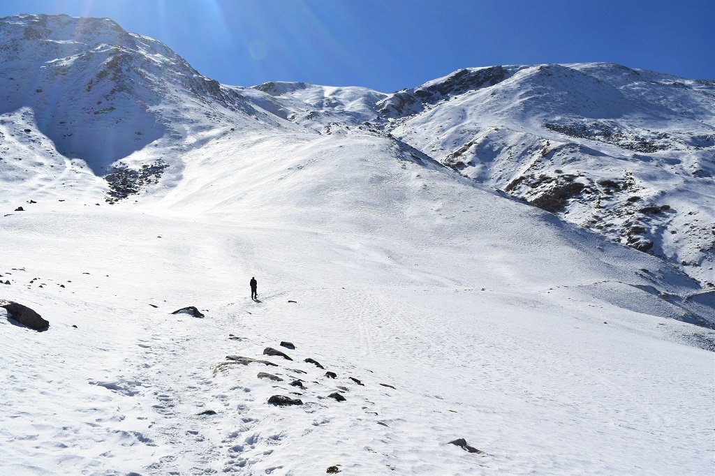 snow coverd mountains on kuari pass trek
