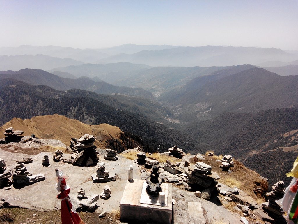 Best Treks of Garhwal-Shivlingam at the top of Chandrashila Peak. Uttarakhand