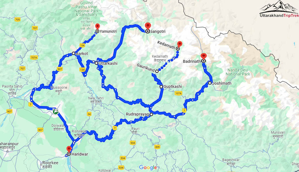 Char Dham Route Map Uttarakhand Trip Trek