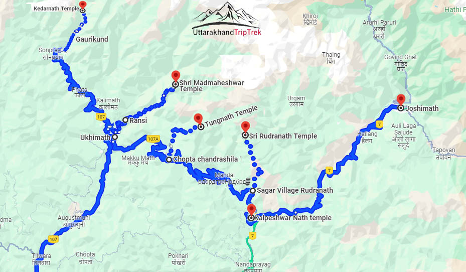 Panch Kedar trek route map